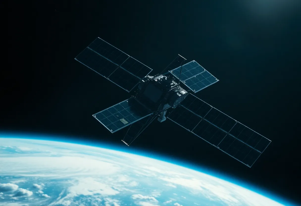 Satellite in orbit with Earth in background