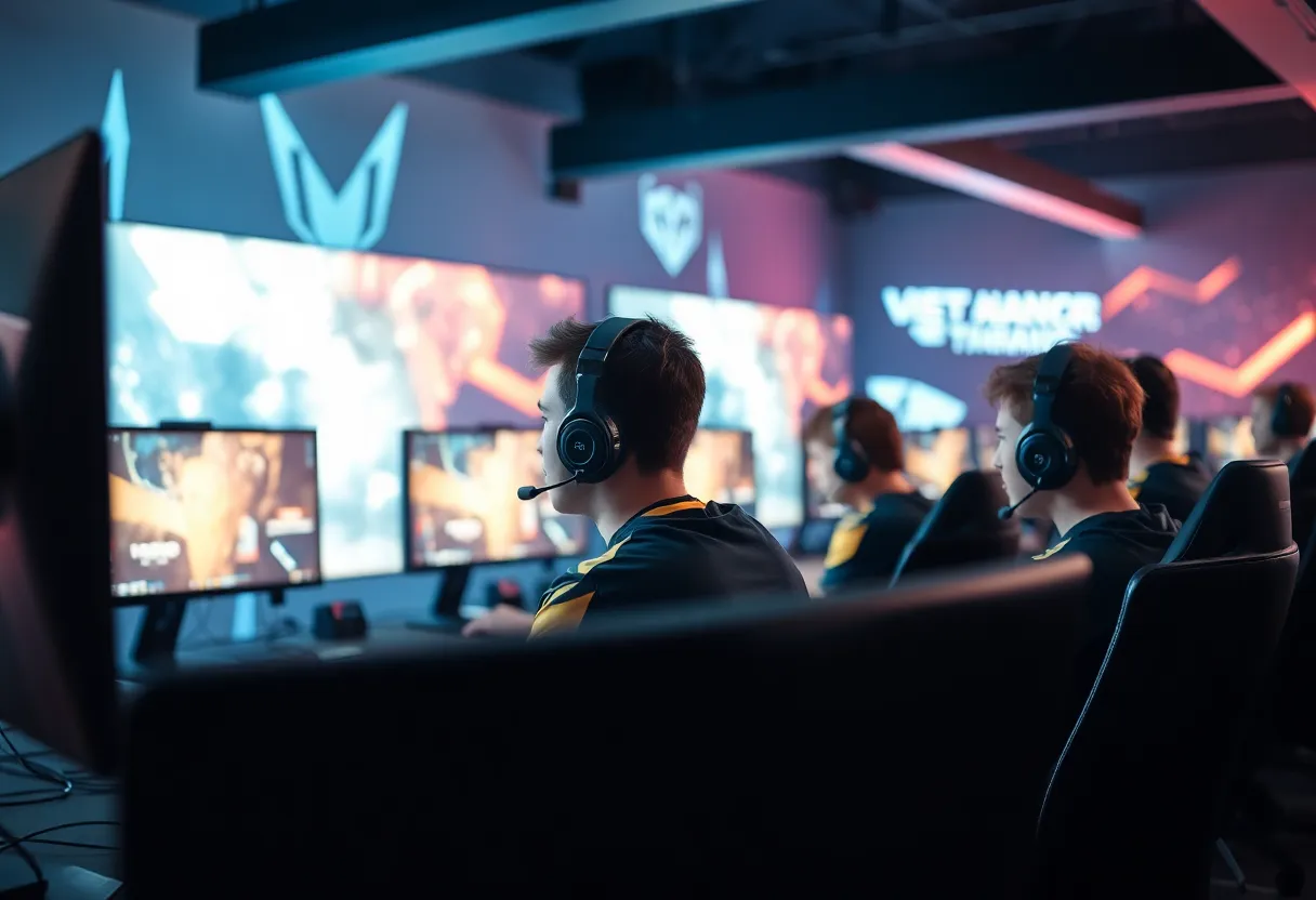 Esports team practicing in training facility