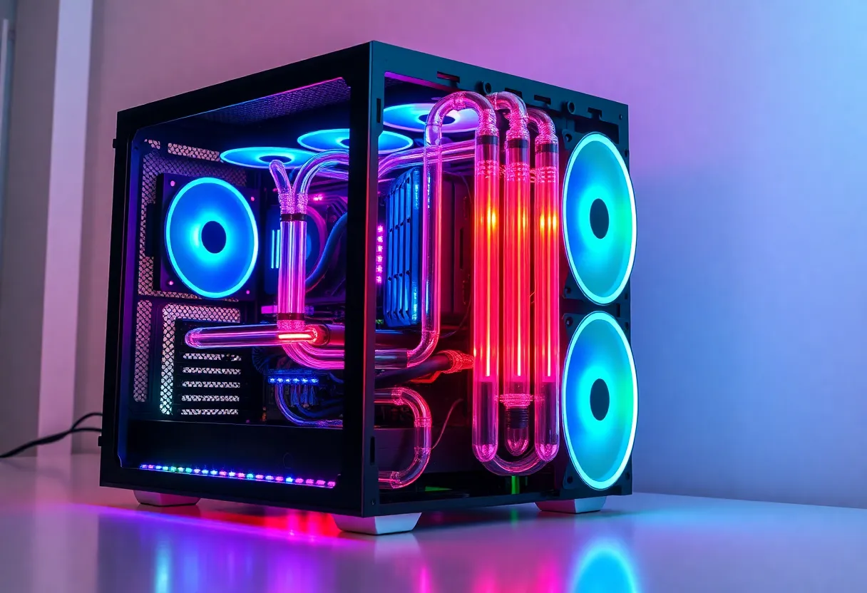 Custom loop liquid cooling PC with tubes and reservoir