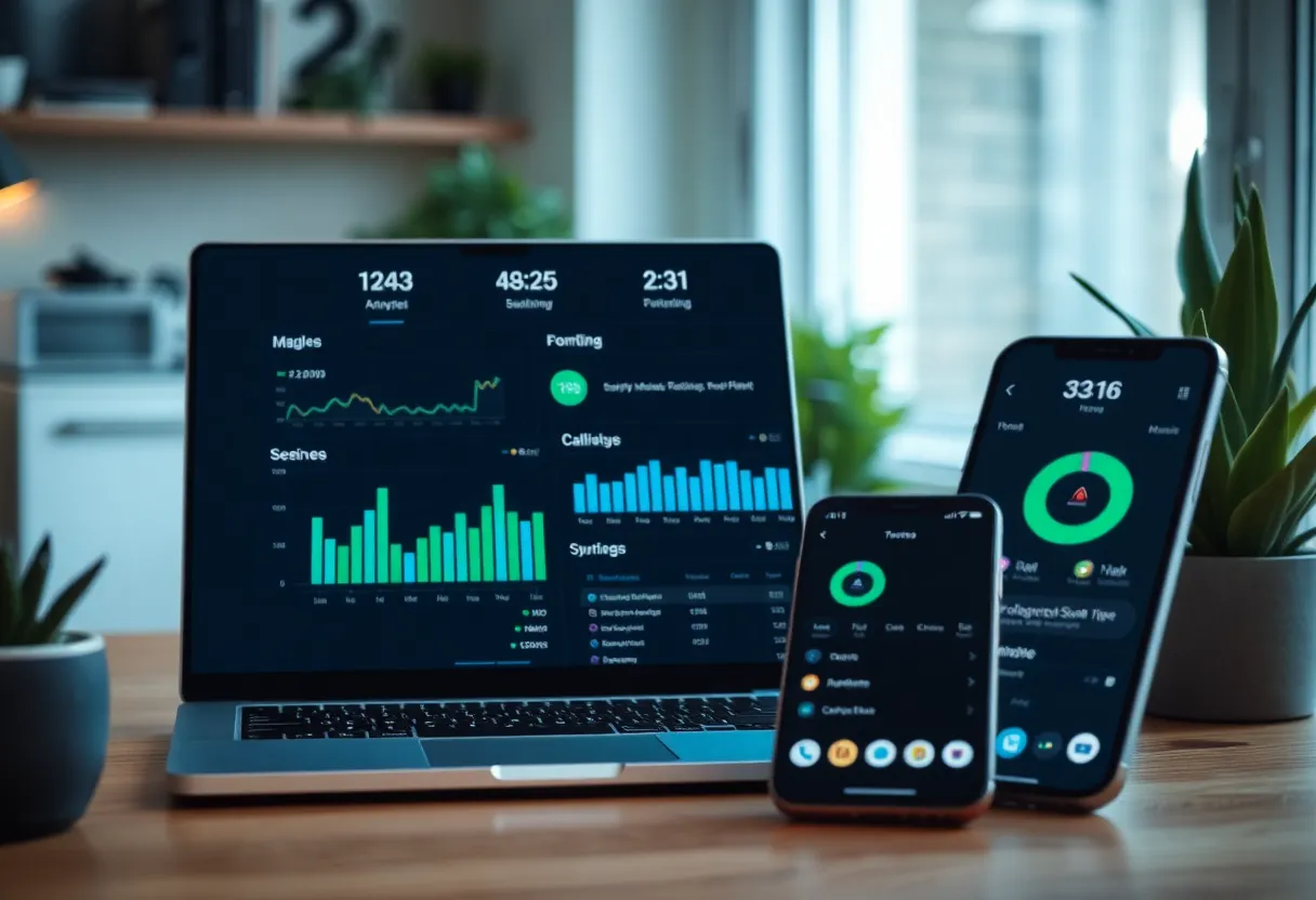 Screen time dashboard with mixed work and social app usage