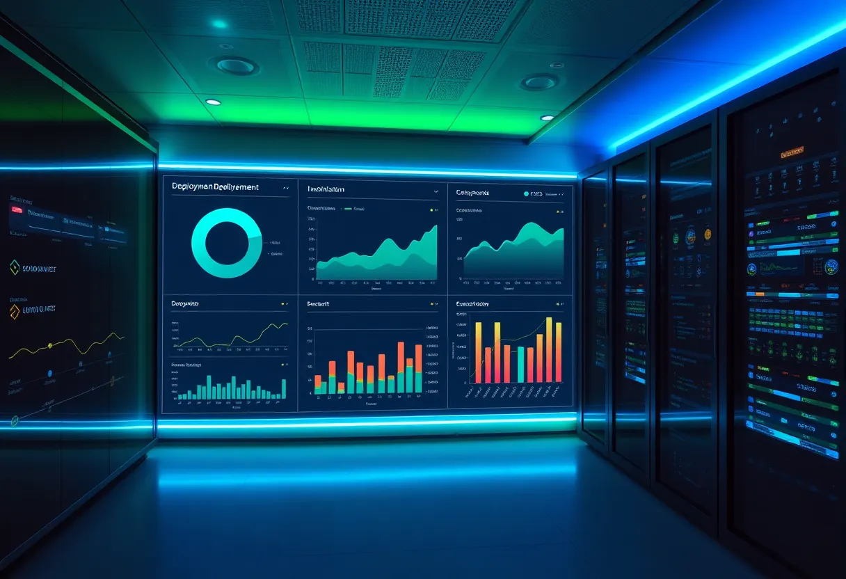 AI model deployment dashboard with metrics in a server environment