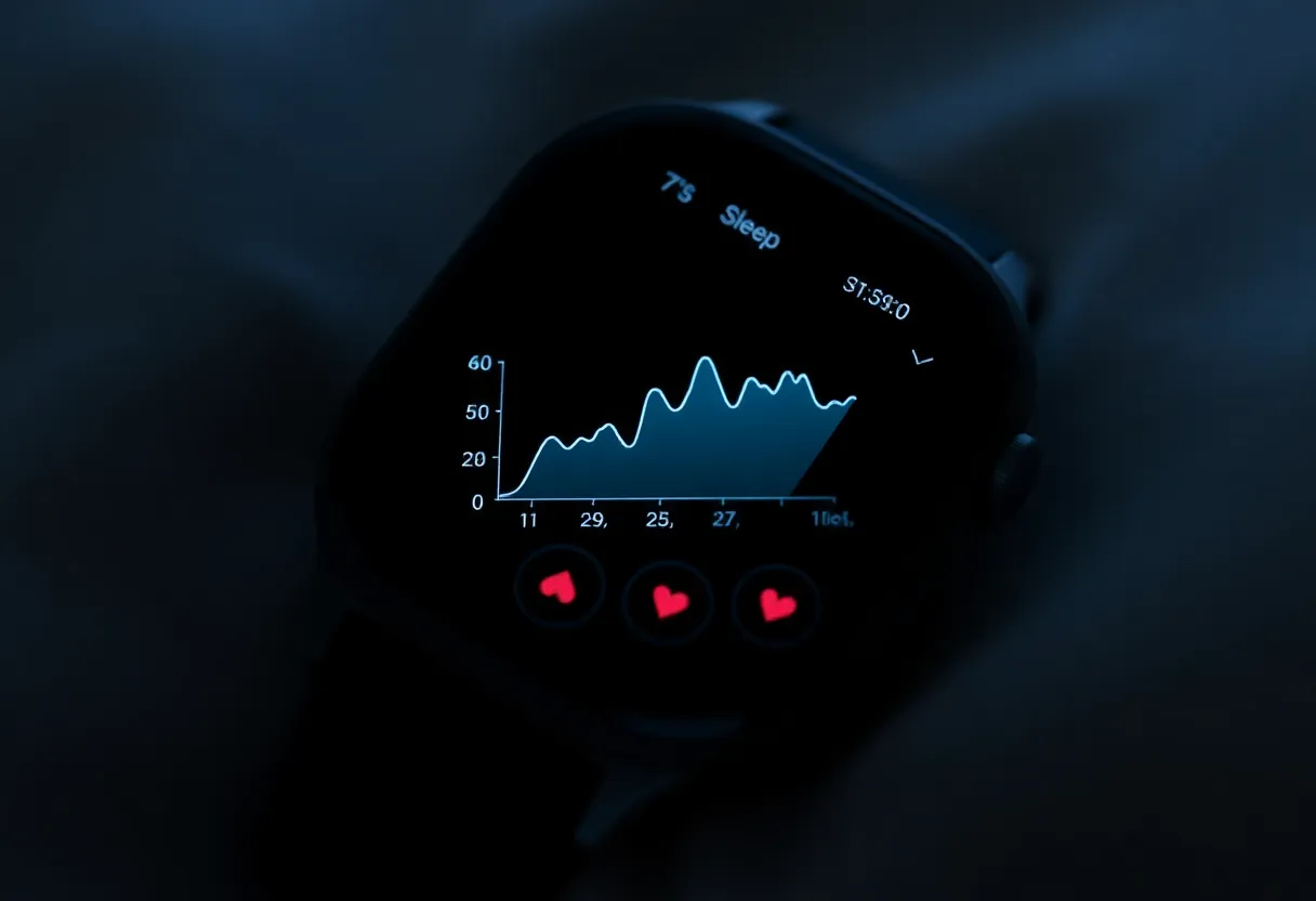 Smartphone or watch showing sleep stages and heart rate data