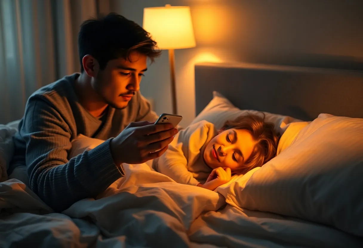 Person waking up and checking sleep score on phone