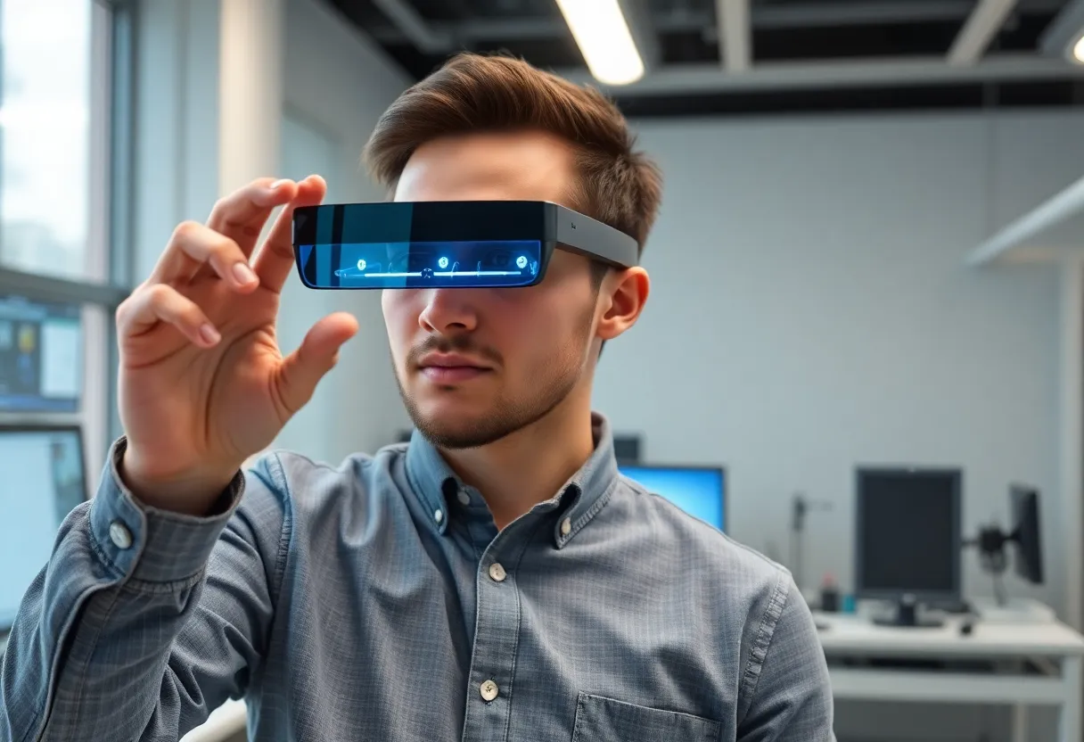 Developer testing AR glasses in lab