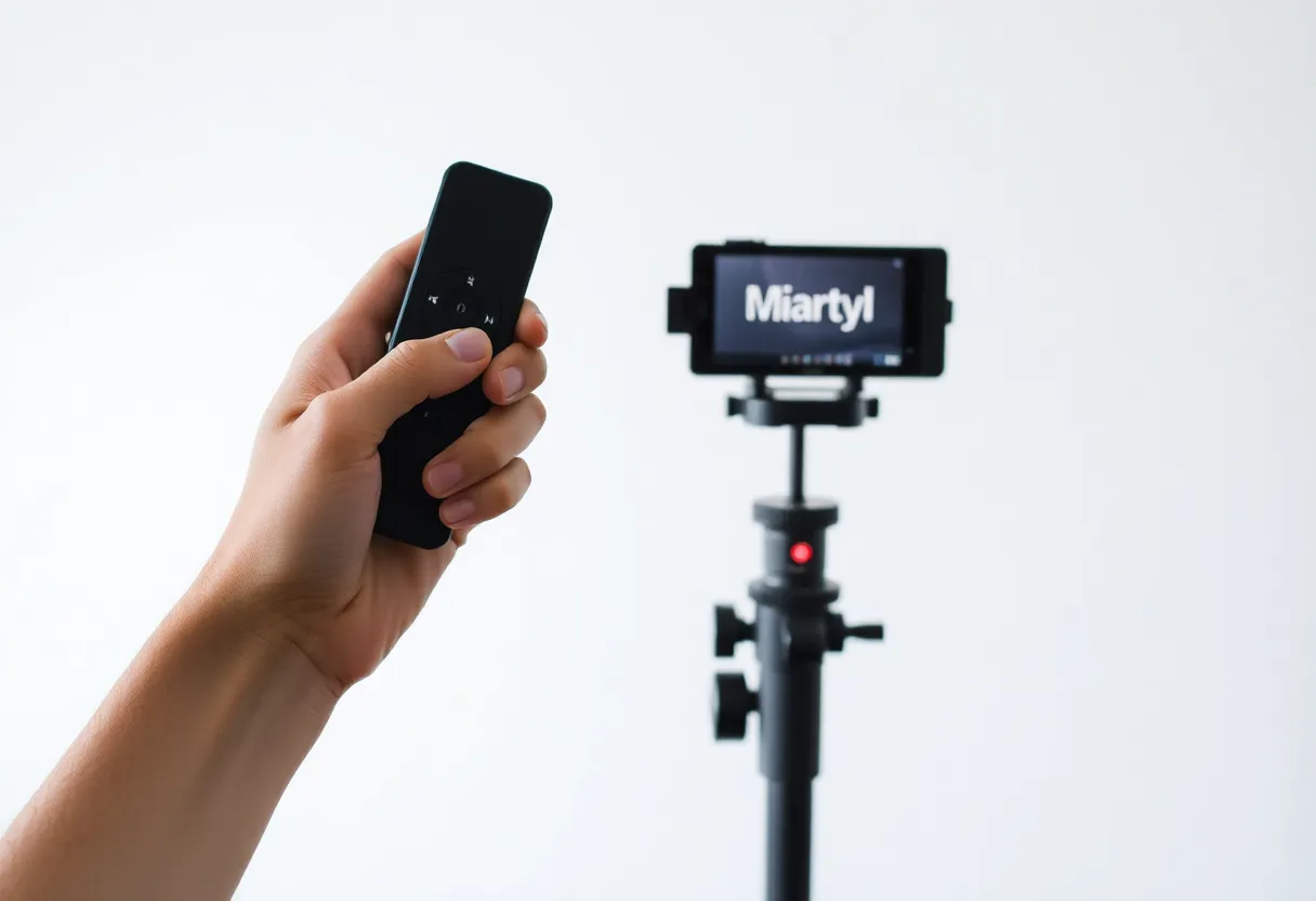 Person holding streaming stick and remote