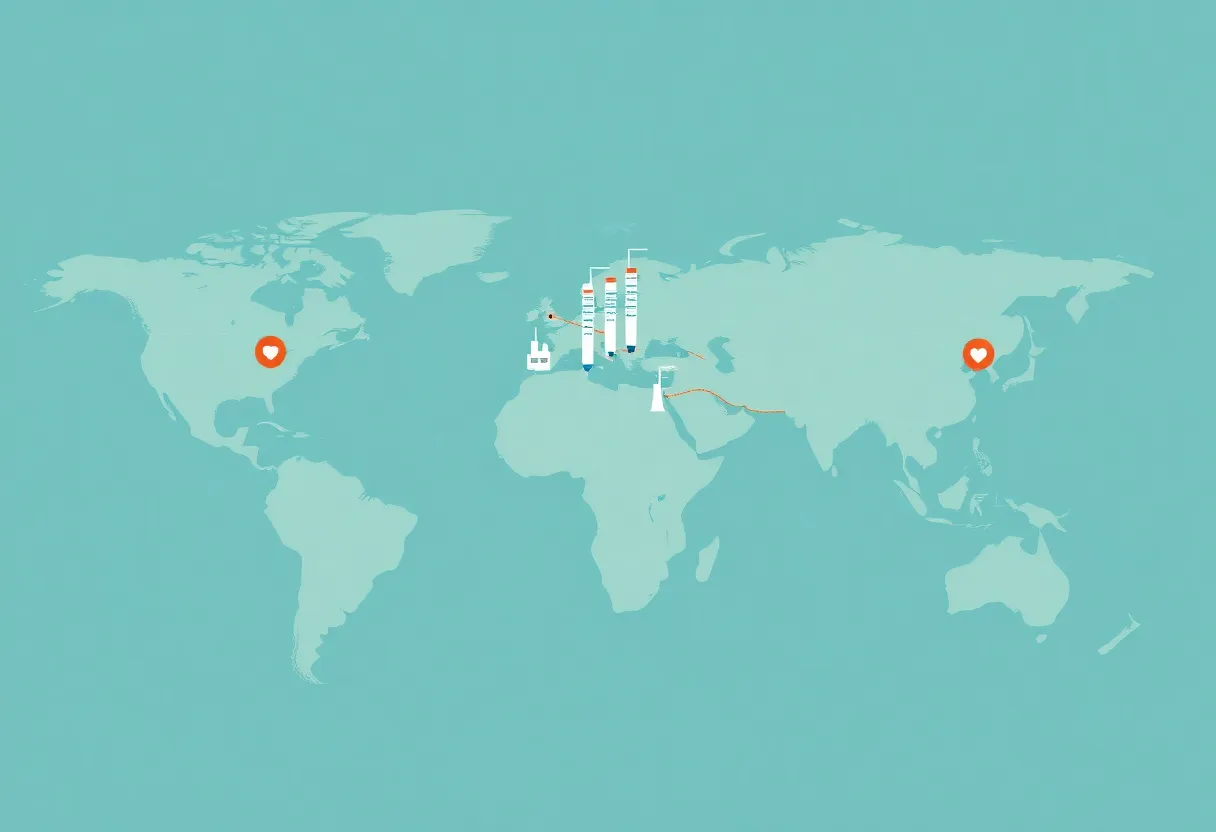 World map with chip supply chain routes