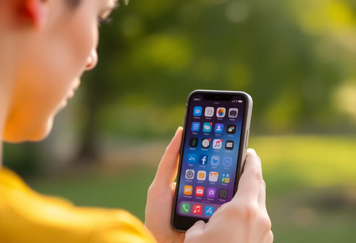 Person using iPhone with shortcut widgets