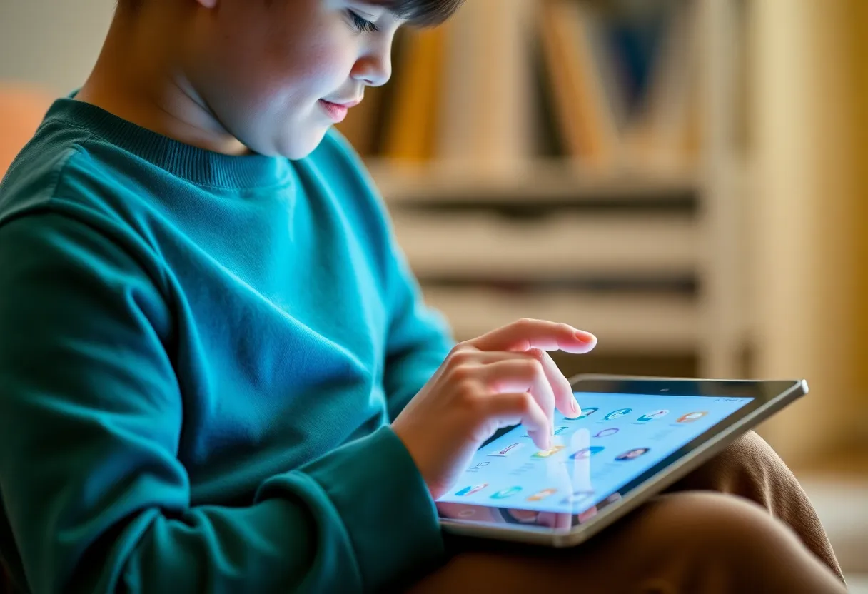 Student using AI tutoring app on tablet