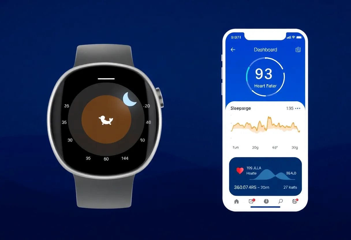 Smartwatch or sleep tracker display showing sleep stages and heart rate