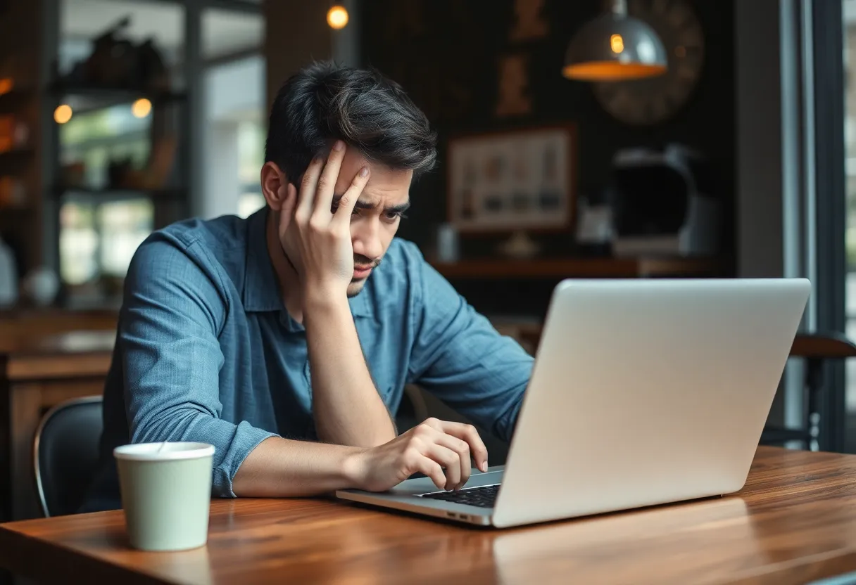 Person frustrated by slow connection