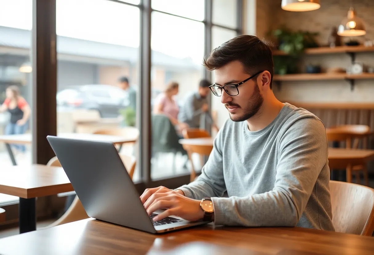 Person working offline on laptop