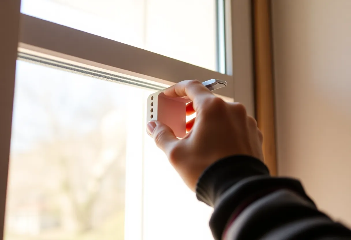 Person installing local smart home sensor on window