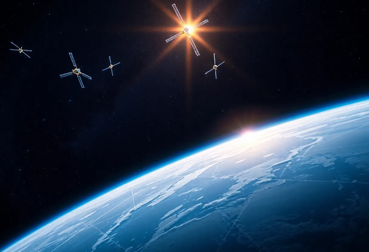 Satellite constellation in orbit above Earth