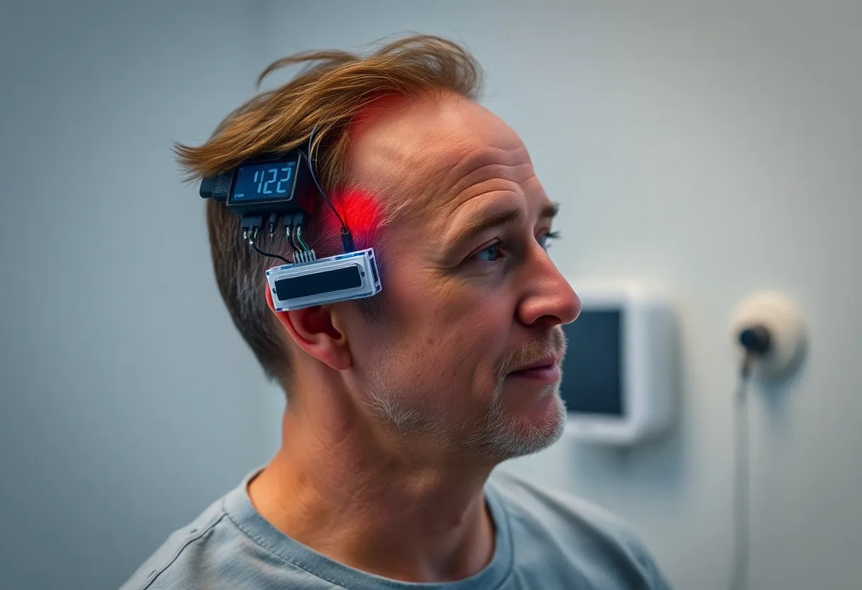 Patient with wearable brain monitoring in clinical setting