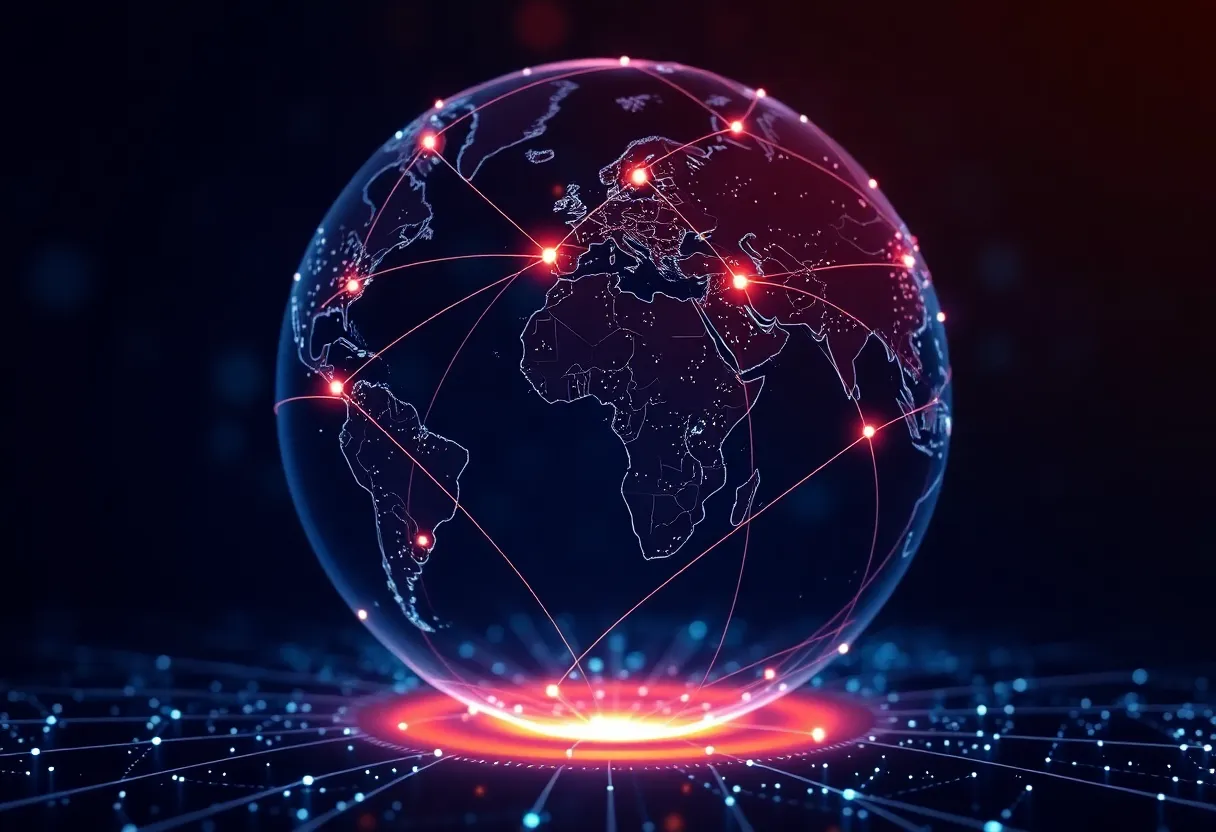 Globe or map with network connection lines