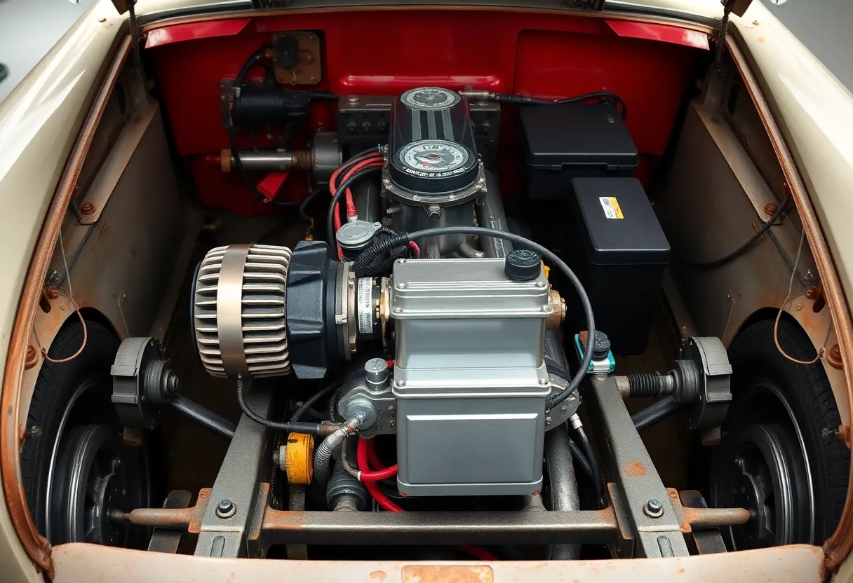 Electric motor and battery pack in vintage vehicle chassis