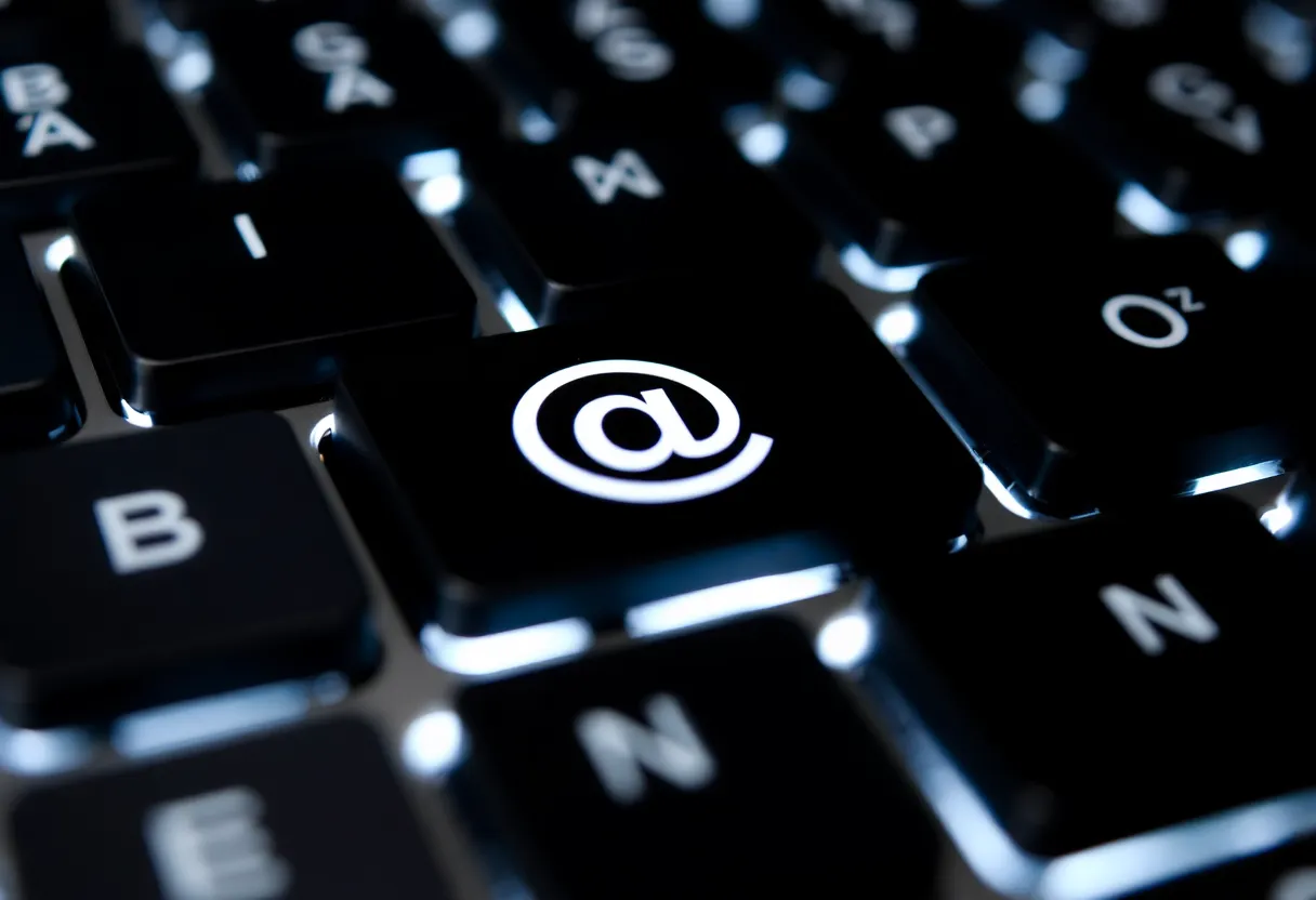Keyboard with @ symbol, email and tech history