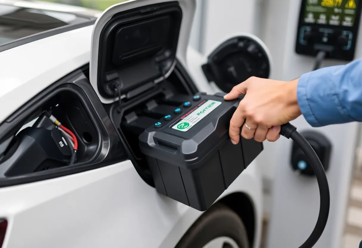 EV battery pack at swap station, clean tech