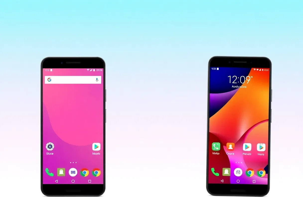 Two Android phone interfaces compared: stock vs custom skin