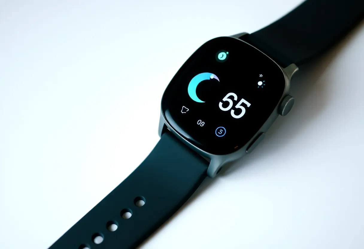 Smartwatch sleep tracking screen with health data visualization