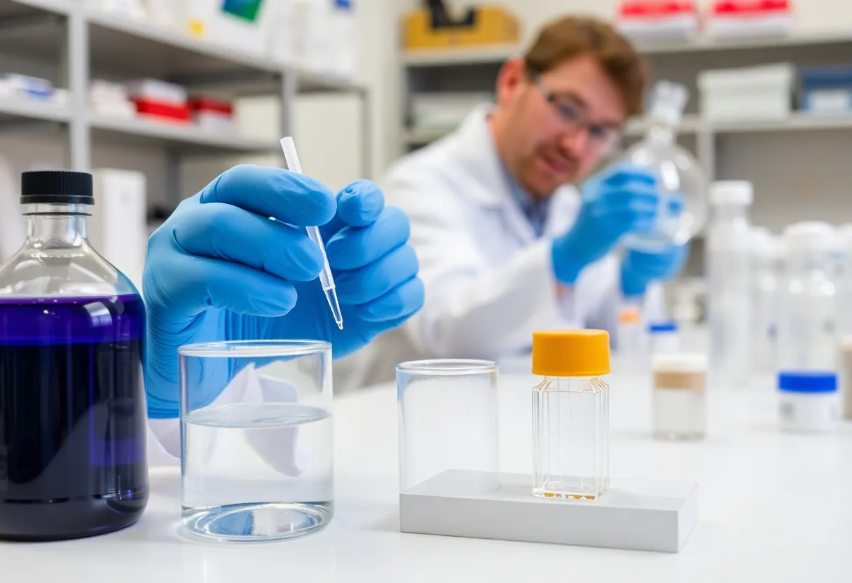 Materials science lab with electrolyte or ceramic samples