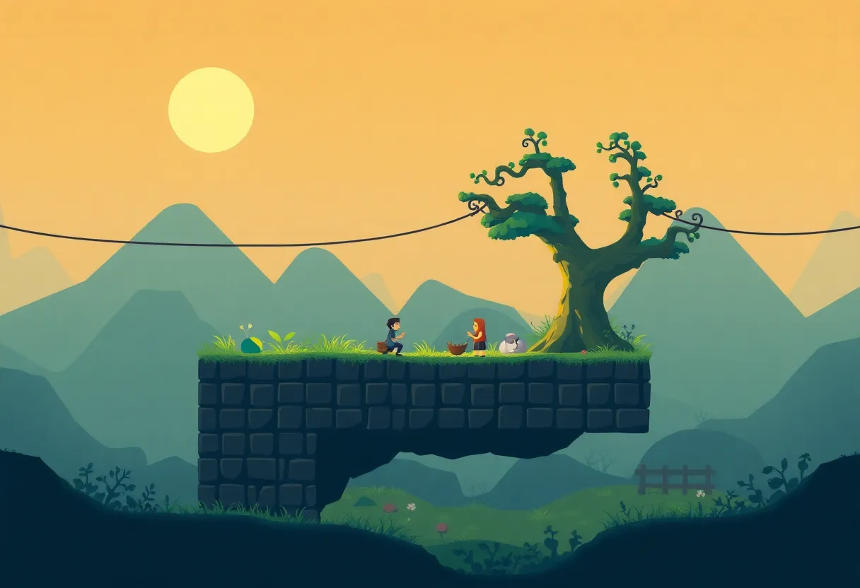 Indie game scene with minimalist creative atmosphere