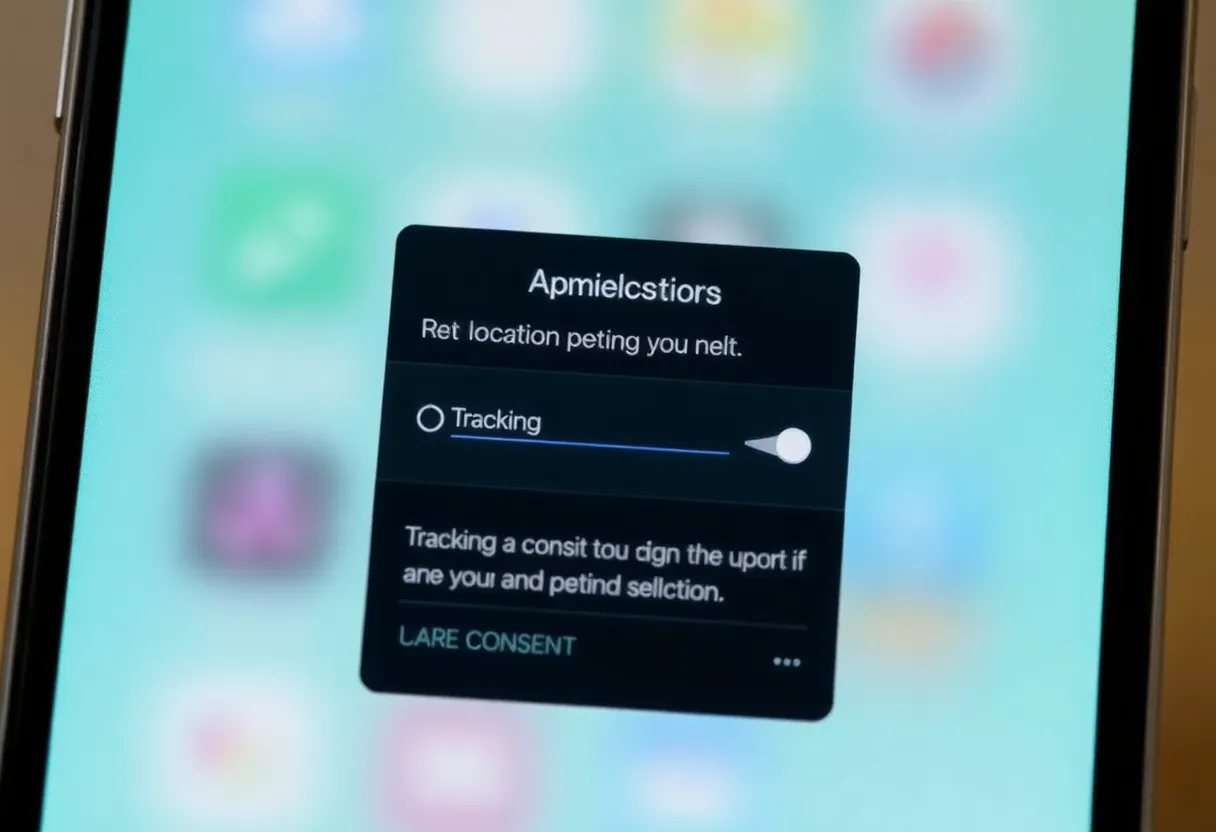 App permission dialog with location and tracking toggles