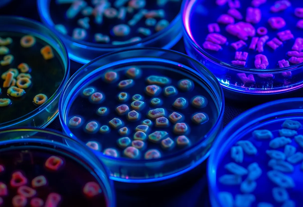 Bacterial cultures in petri dishes in a home lab