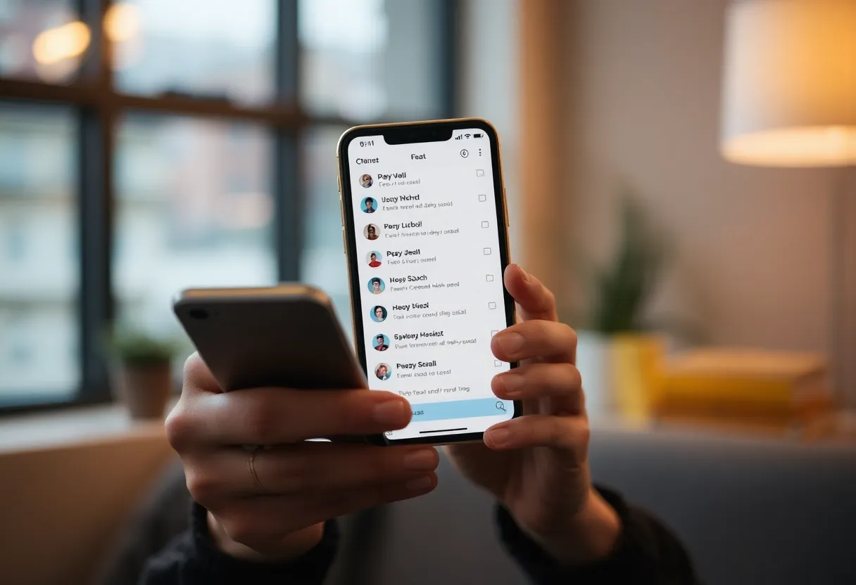 Person looking at phone with multiple notifications