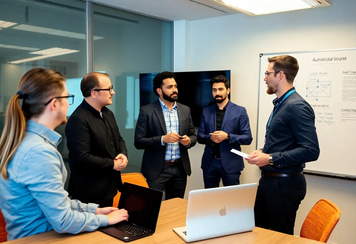 IT team discussing security or authentication strategy in a conference room
