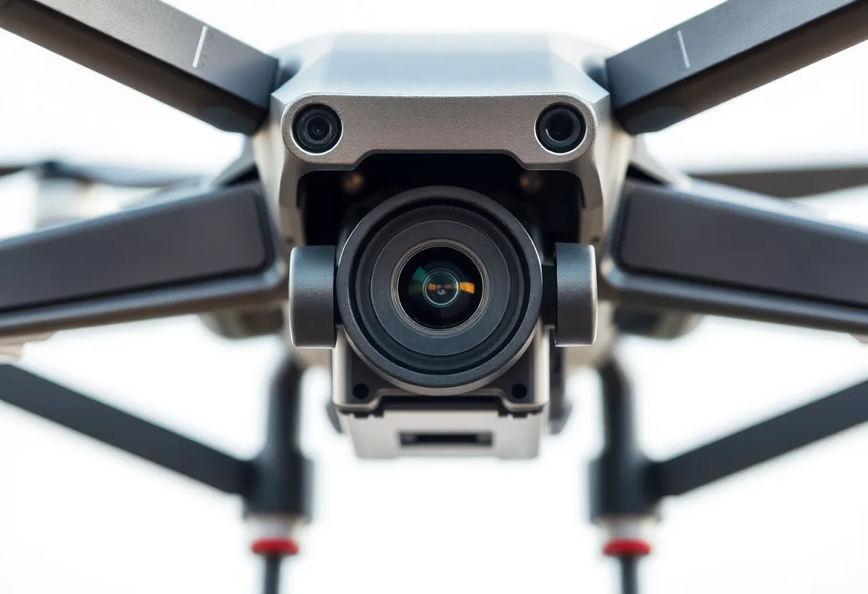 Drone camera gimbal and sensor close-up