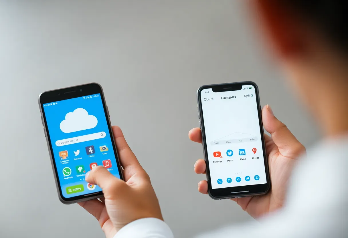 Person comparing devices with different cloud apps