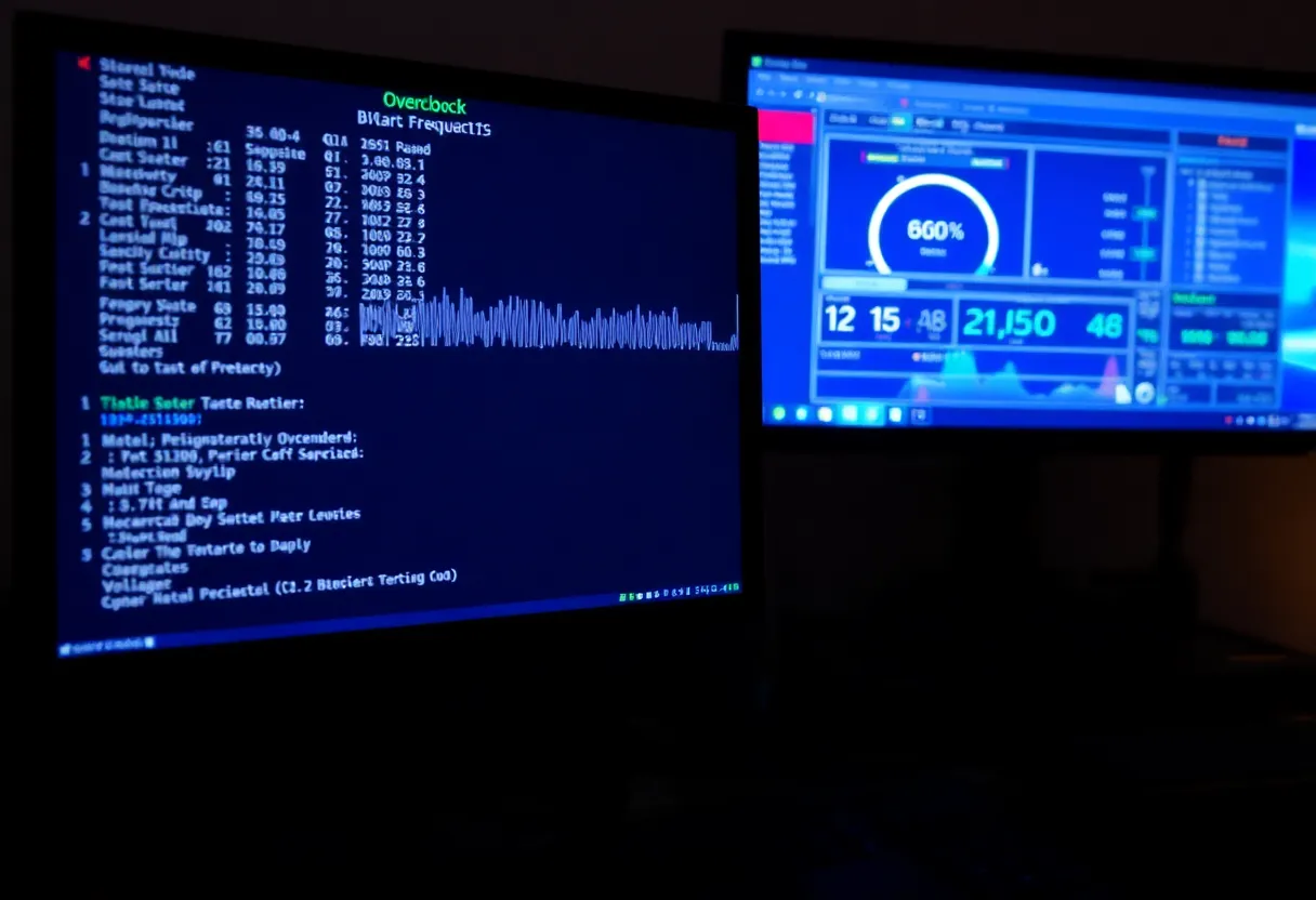 PC with BIOS or overclocking software on monitor, gamer setup