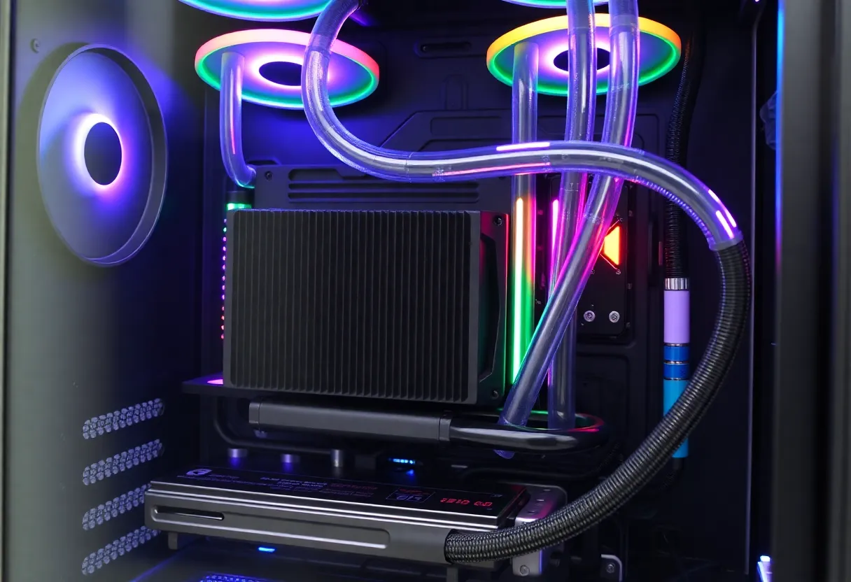 Liquid cooling radiator and tubing in gaming PC