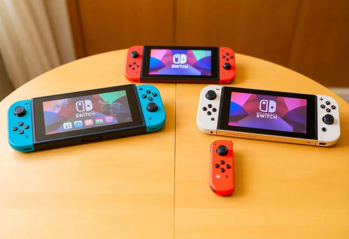 Multiple handheld gaming devices, Steam Deck and Switch style
