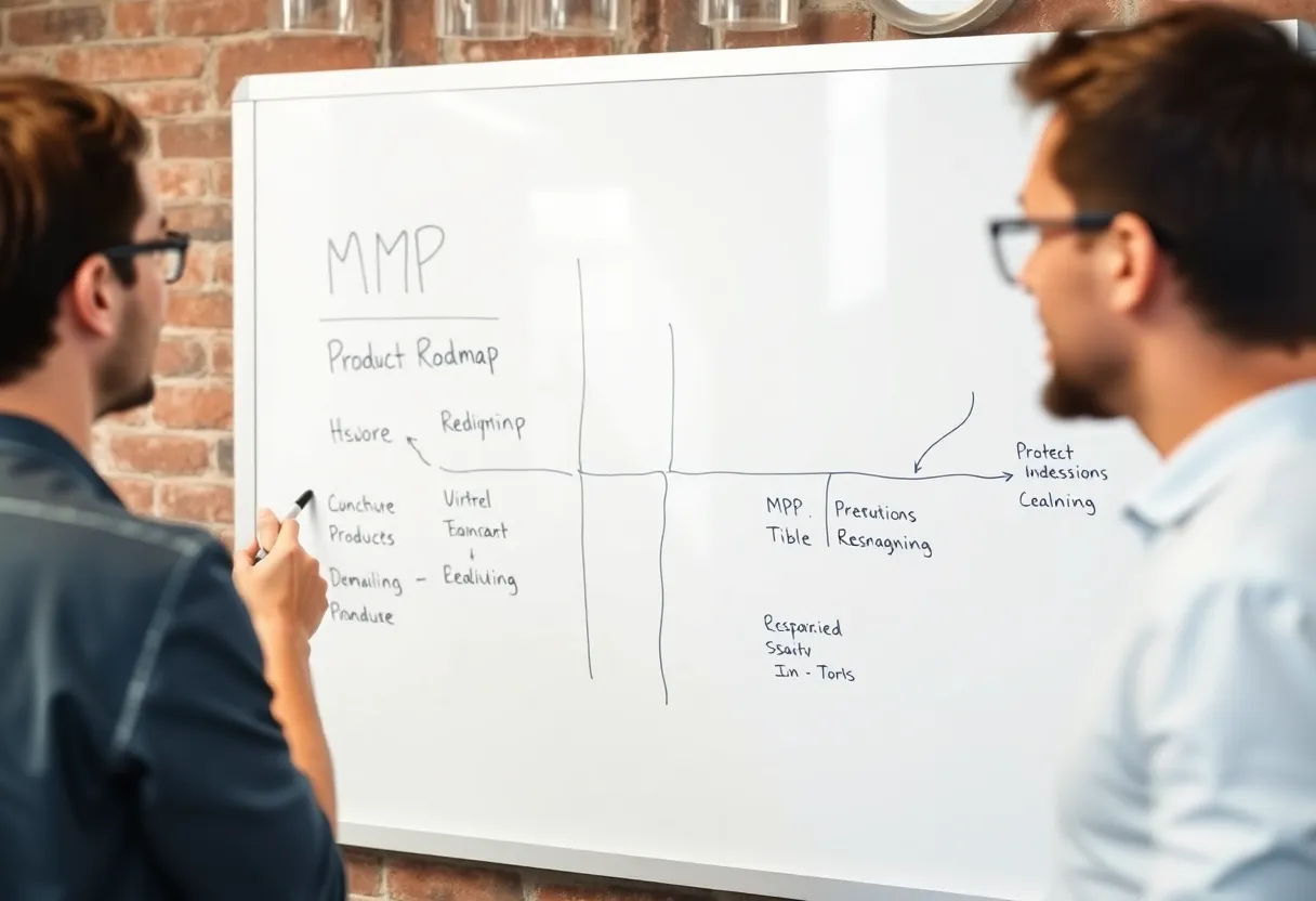 Product planning and roadmap on whiteboard