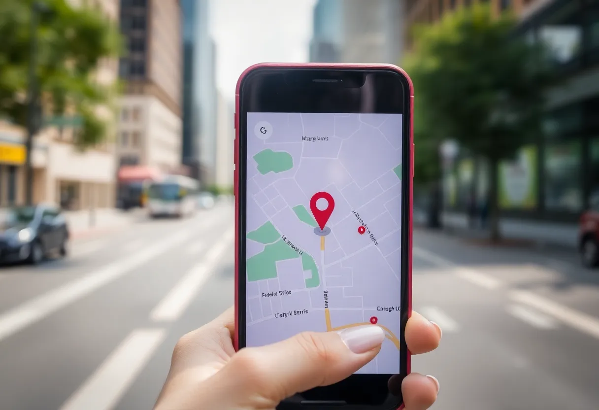 Phone with map and GPS location display