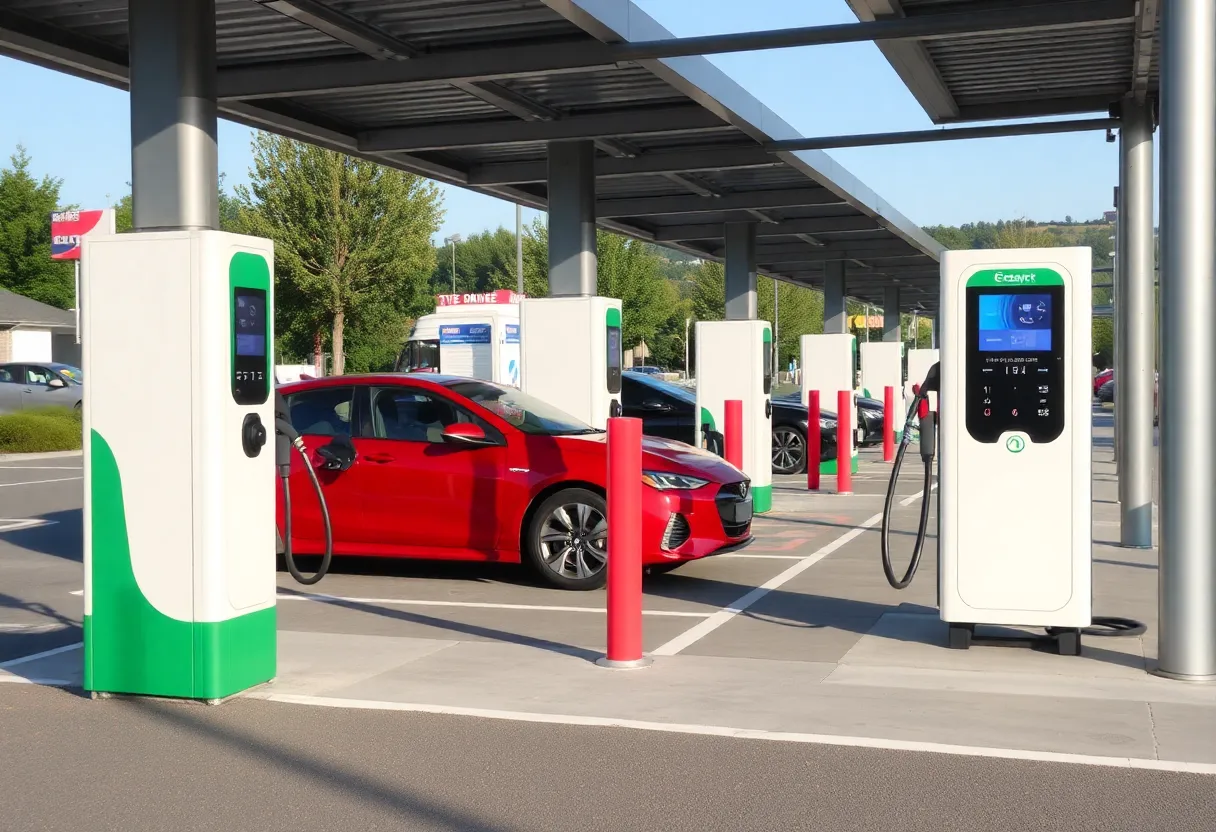 Electric vehicle charging infrastructure at a station