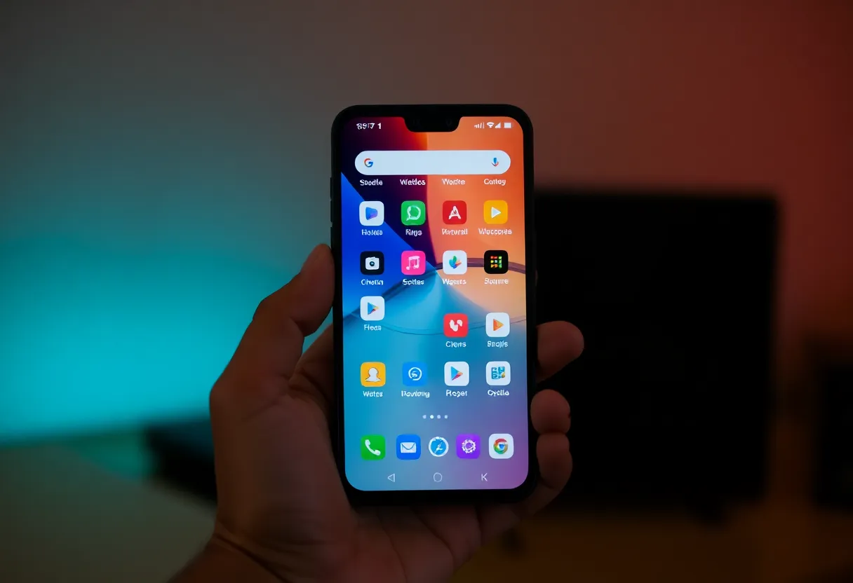 Android phone with custom home screen and app layout
