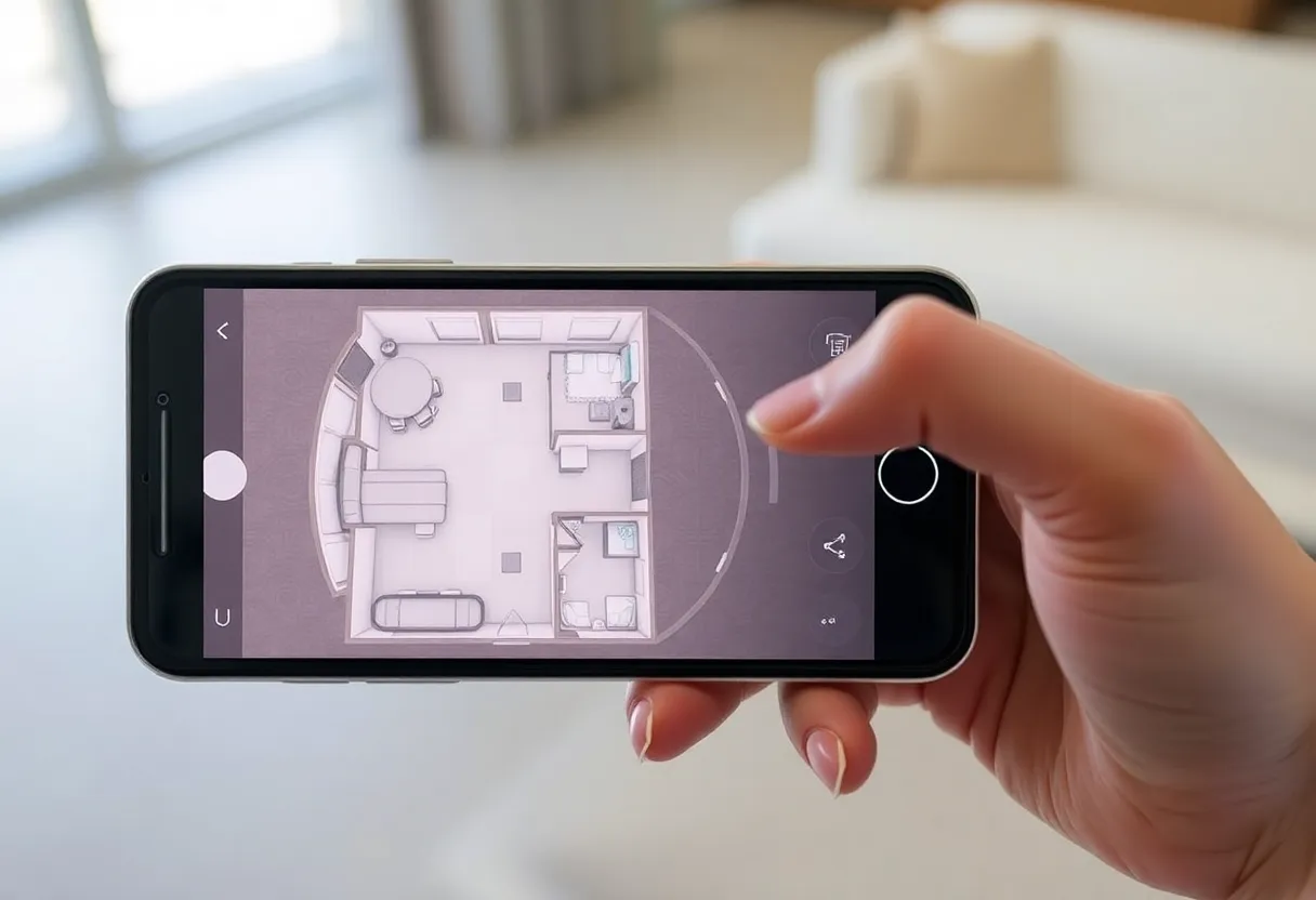 Smartphone app showing home floor plan from robot vacuum mapping