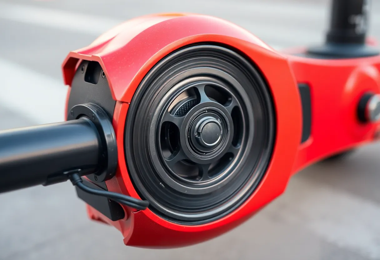 Electric skateboard motor and battery close-up