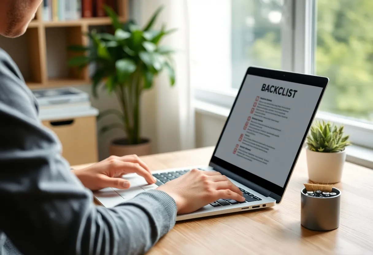 Person reviewing backup checklist on laptop