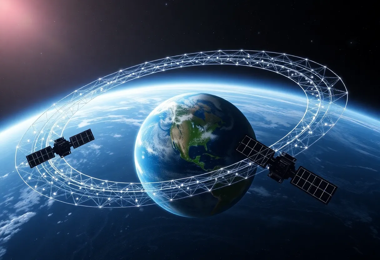 Satellite constellation in orbit around Earth