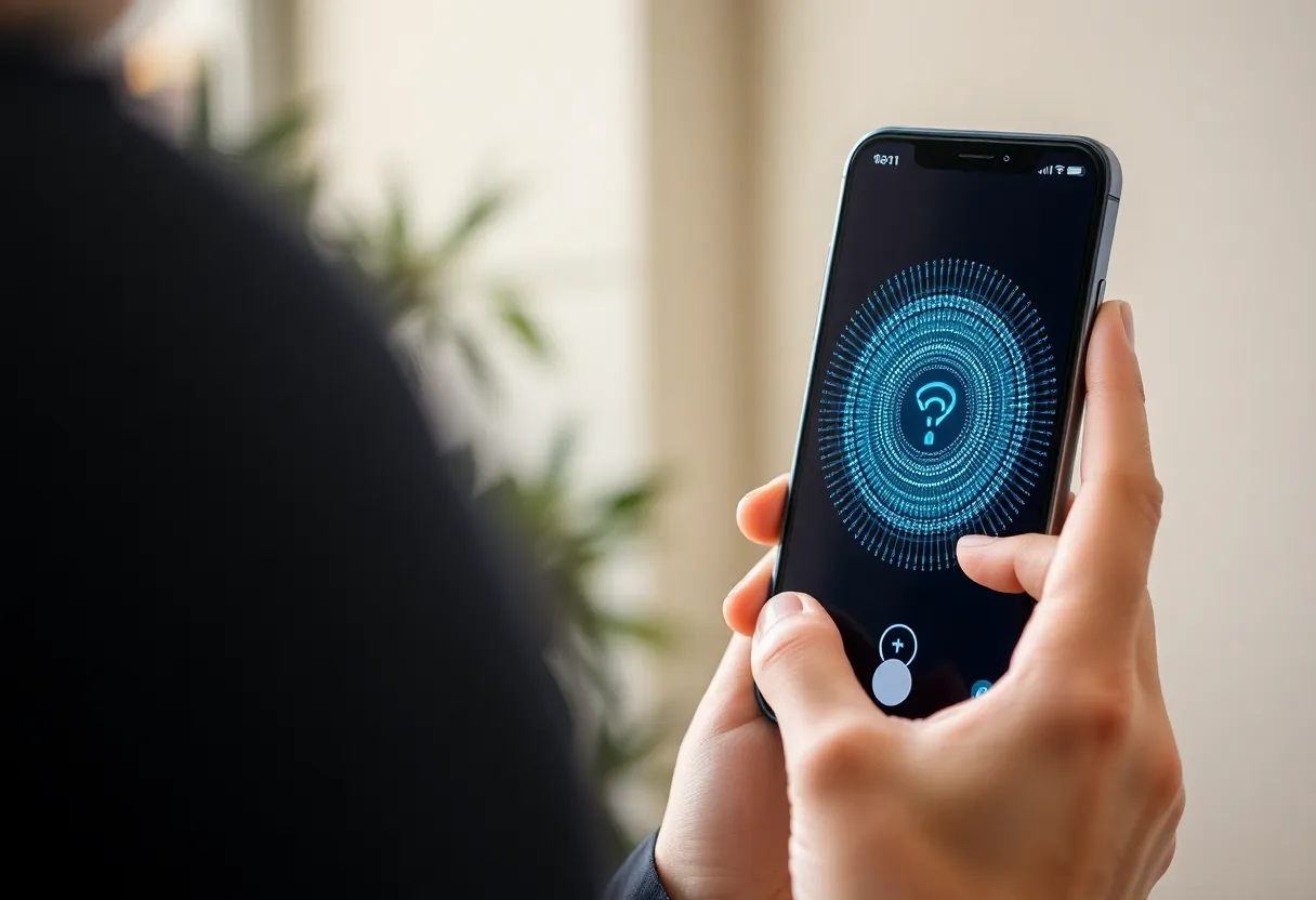 Person unlocking phone with Face ID, convenience vs surveillance