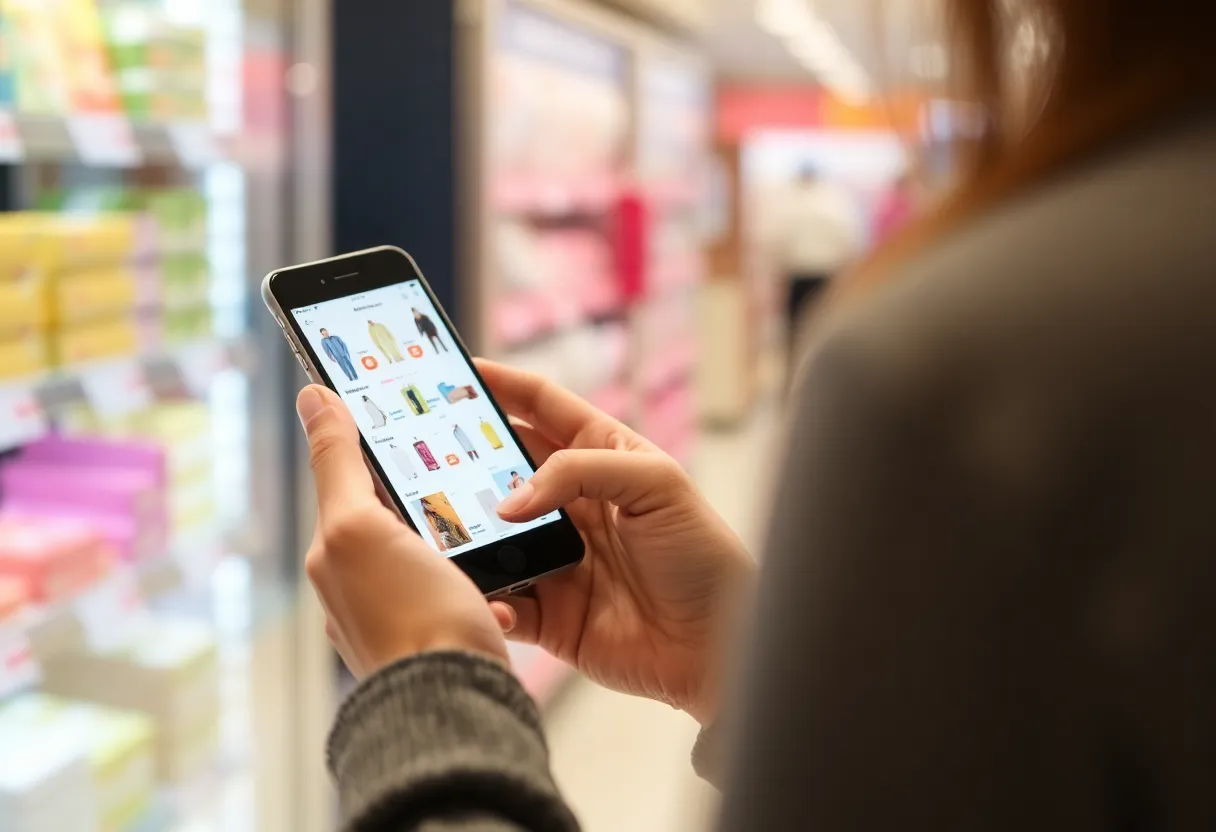 Person scrolling through online store, consumer behavior