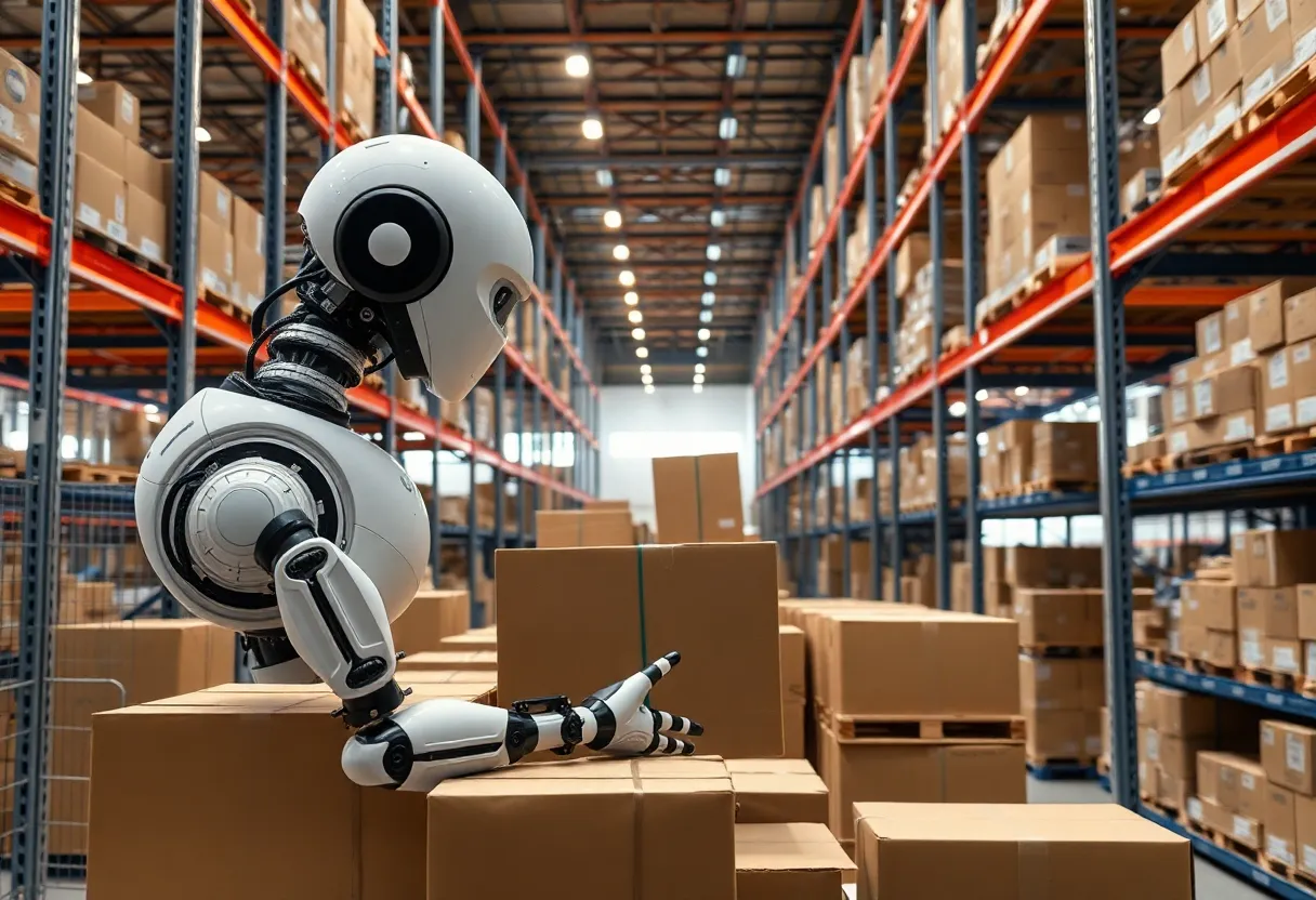 Warehouse robot sorting packages in fulfillment center