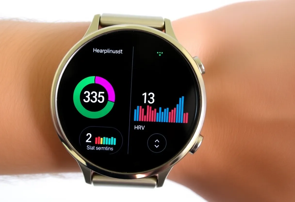 Smartwatch wellness dashboard showing HRV or stress metrics