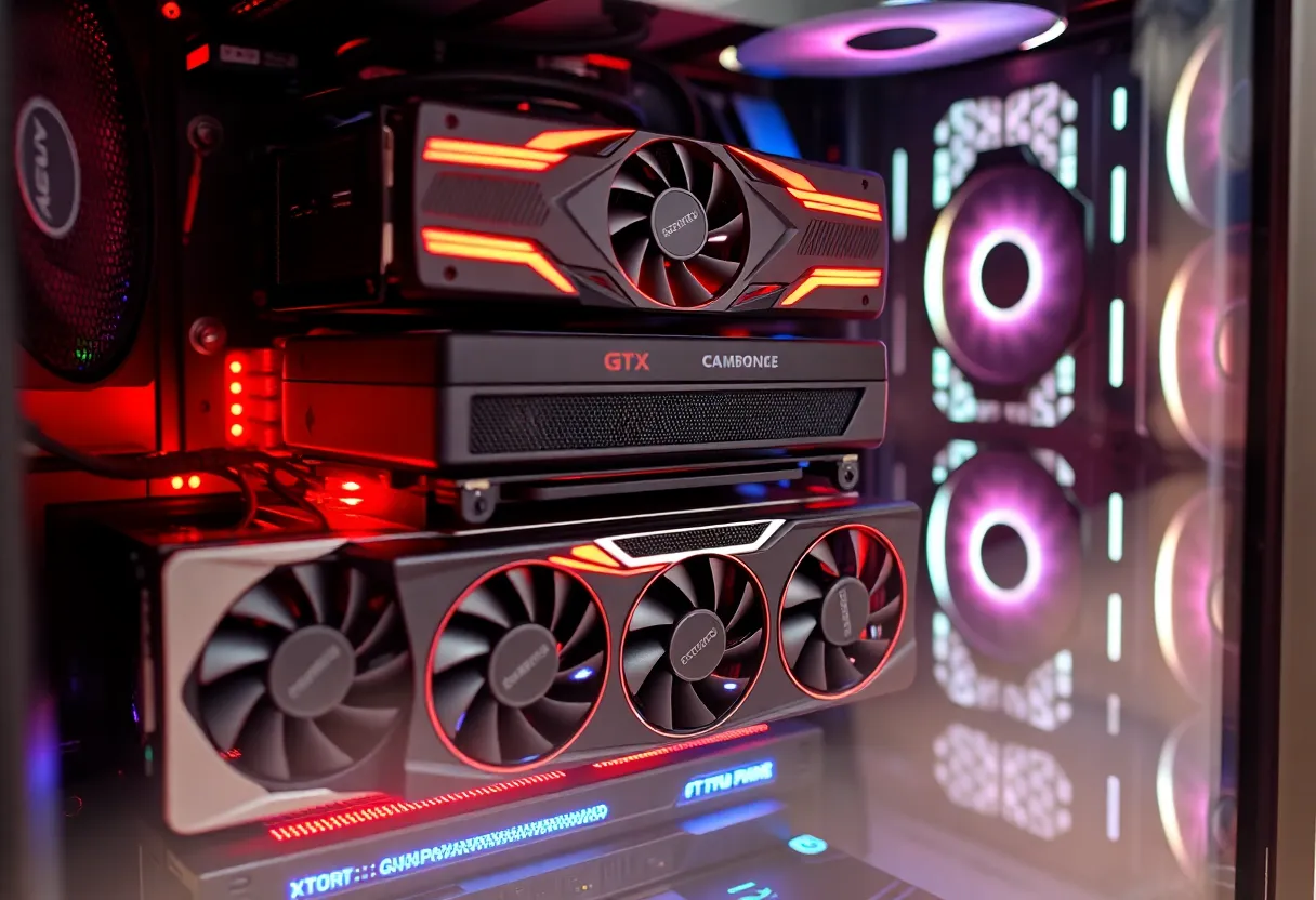 Graphics cards stacked in PC case for GPU computing