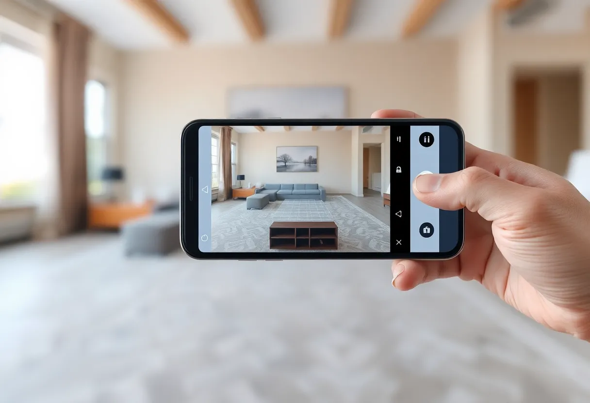 AR measuring app on smartphone, room scanning with LiDAR