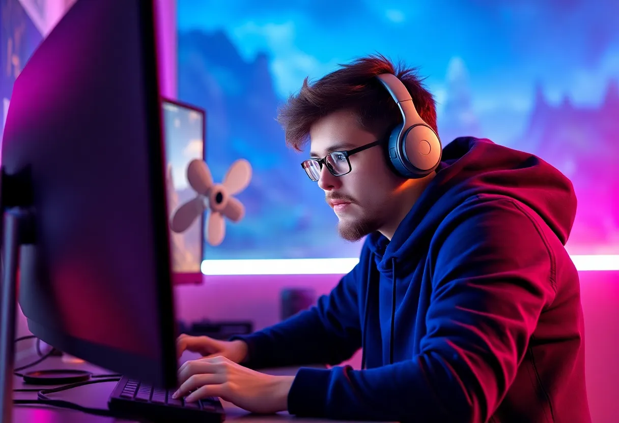 Gamer at Linux desktop playing AAA game